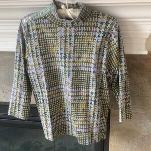 Isaac Mizrahi Estate Multi-Color Houndstooth Button-Shoulder Top